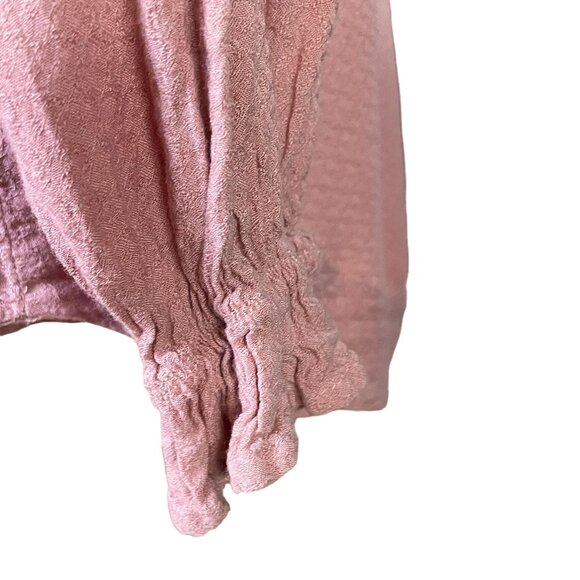 Free People Pink Boho Blouse Top Ruffle Collar Draw String Mid Sleeve Size XS u - Picture 8 of 14